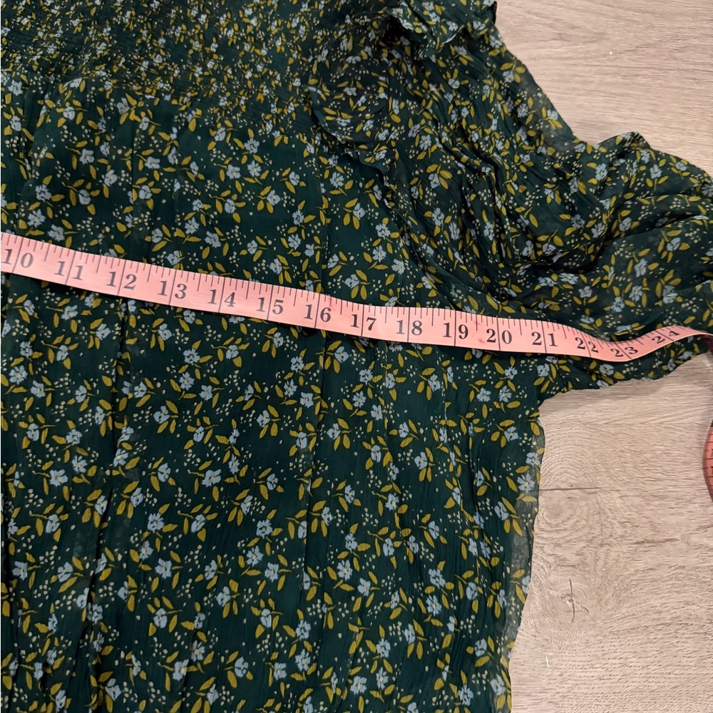 Free People Dark Green Floral Sheer Long-Sleeve Blouse - Picture 10 of 11